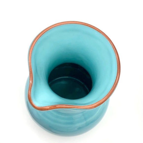 Large Pottery Vase Decanter Pitcher Aqua Blue Glossy Glazed Redware - Picture 7 of 10
